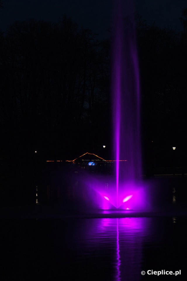 Park Norweski kolorowa fontanna nocą