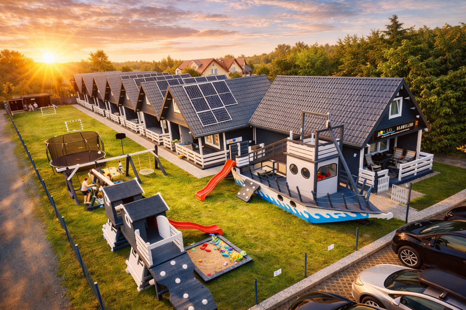 Ośrodek, domeczki Blaneczki Wicie, plac zabaw, statek piracki, boisko, rowery, domki letniskowe 